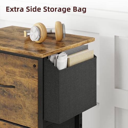 Mobile Filing Cabinet with 18" Tabletop, 2 Fabric Drawers, Rustic Brown W63589
