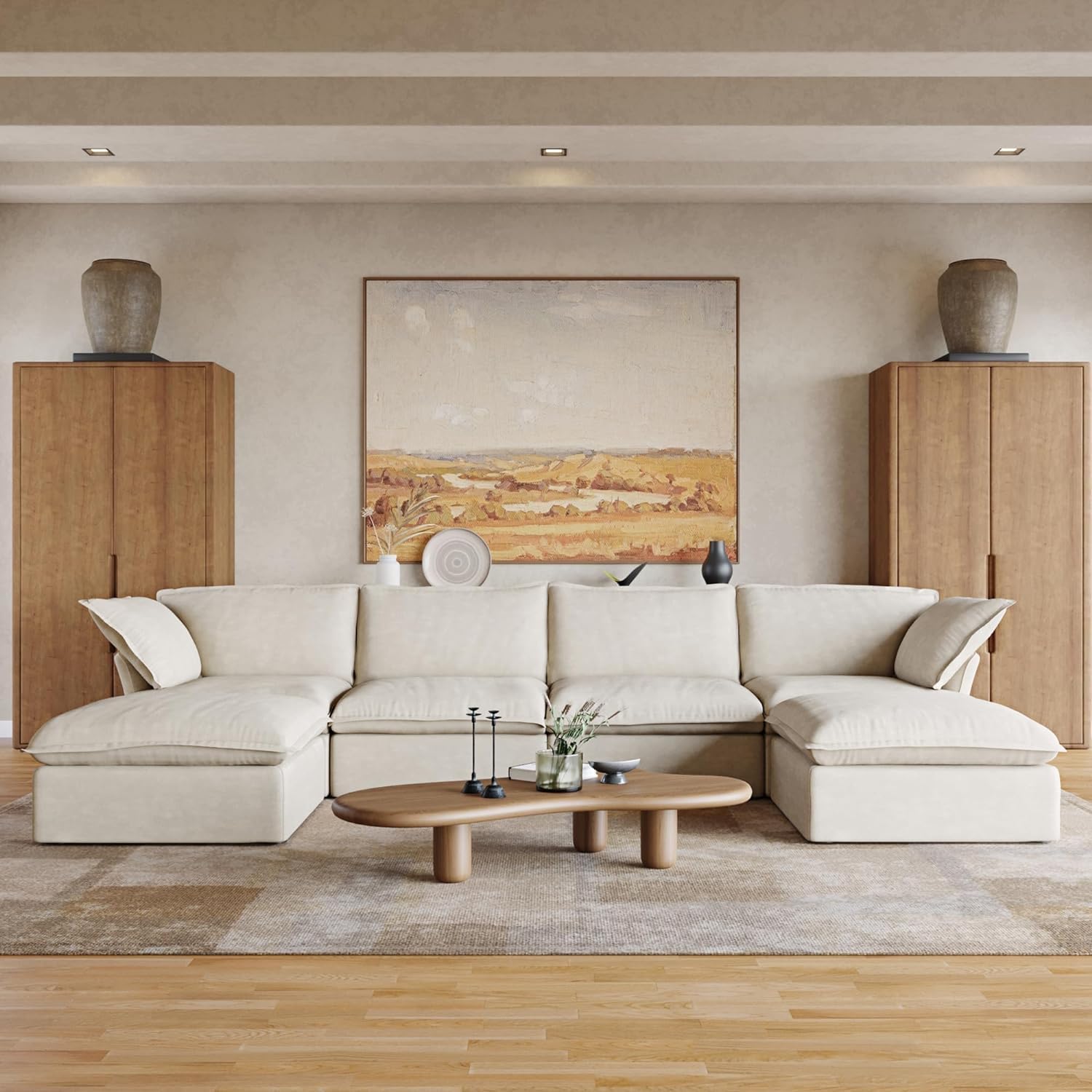 JACH U Shape Sectional Sofa with Ottomans, 6-Seat Beige M757136