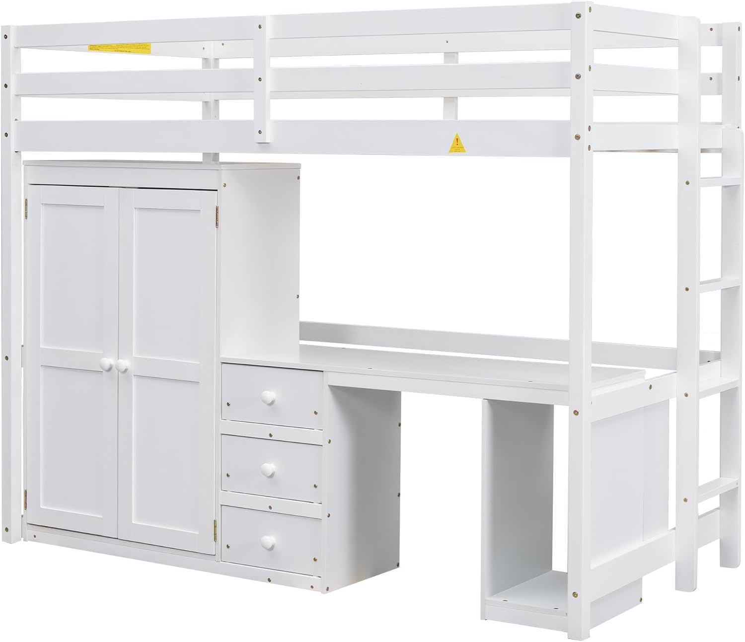 Twin Size Wood Loft Bed with Wardrobe, Desk and Storage Drawers, White H6245