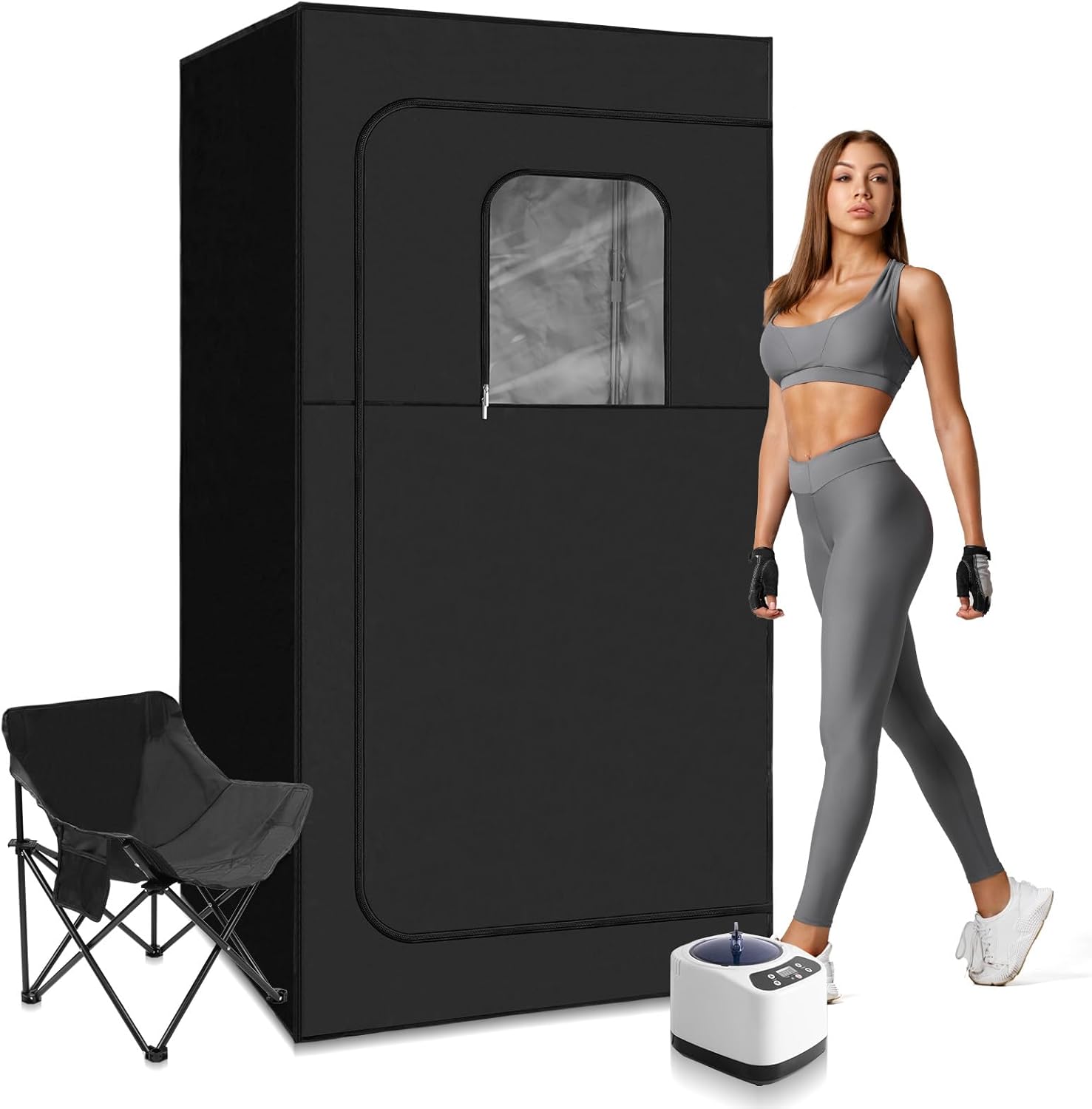 Portable Steam Sauna for Home Spa,Full Size Steam Room for Relaxation,600D Canvas Sauna Tent Personal Sauna Box with 3L &1000W Steamer,Foldable Chair,67.7"x 39.3"x 30.7",Black
