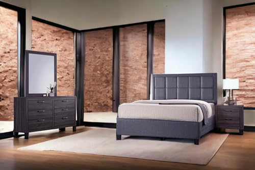 Queen Bedroom Furniture Set with Dresser, Mirror, Nightstand, Grey Z703789