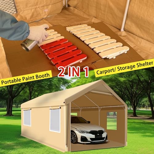 Rainproof Portable Paint Booth 26x14x10.5FT with Mesh Windows & Floor M6216