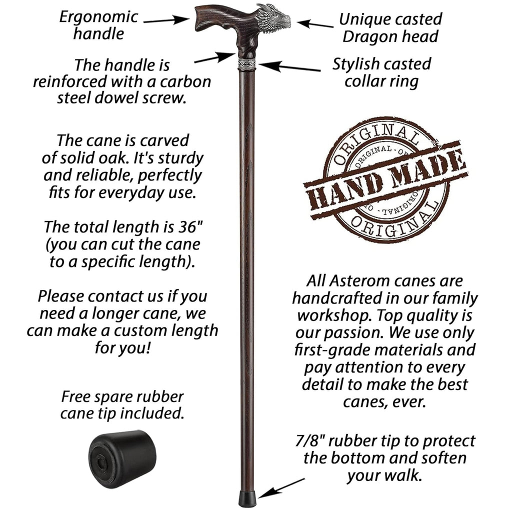 Asterom Handmade Wooden Walking Cane Dragon Walking Stick T167278