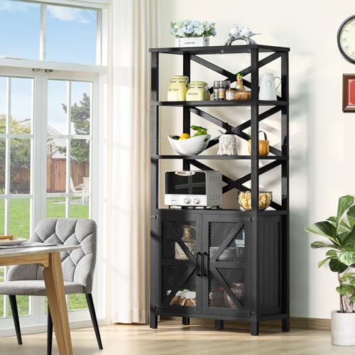 5 Tier Bookshelf 70" Tall Bookcase with Barn Doors, Blue (2PCS) L9935