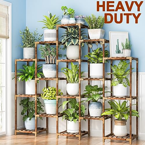 HOMOKIRT 10 Tier Plant Stand for Indoor Outdoor, Wood Corner Plant Shelf I39818