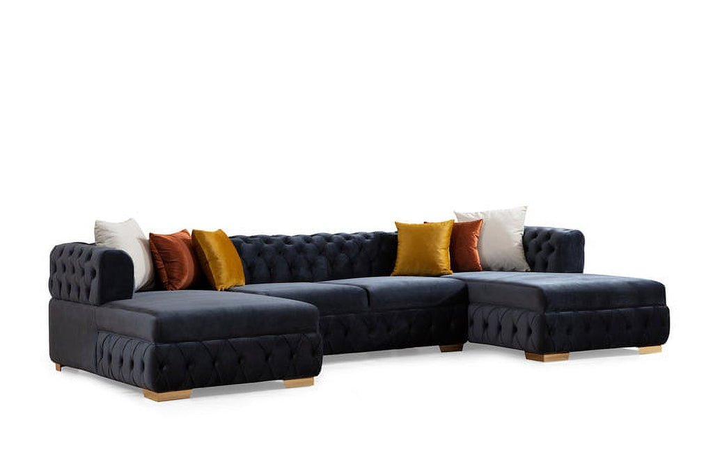 Paris Black Sectional Charcoal Velvet Double Chaise U660