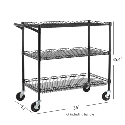 Finnhomy 3 Tier Heavy Duty Utility Cart with Wheels and Handle Bar T75663