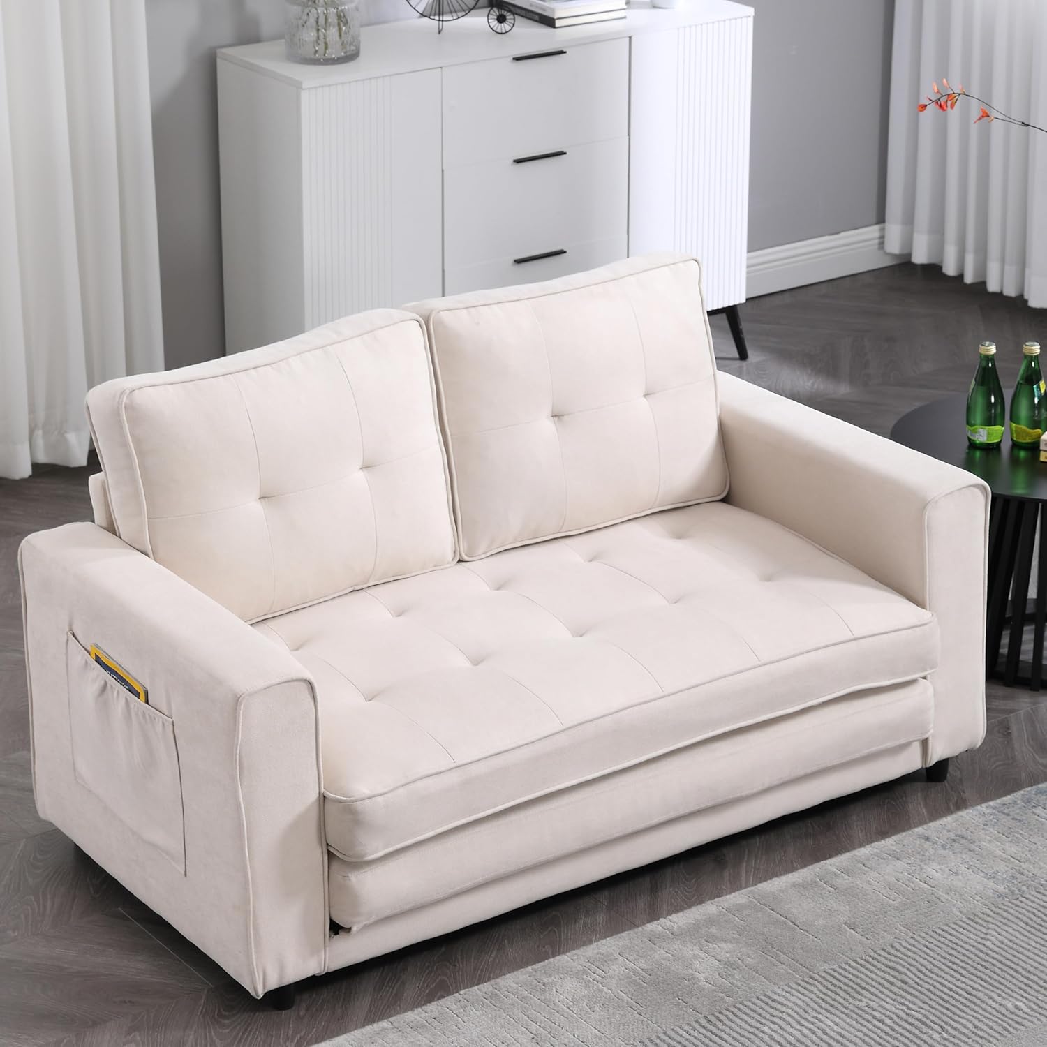 3 Fold Sofa Convertible Futon Sleeper Sofa Bed Beige I978376