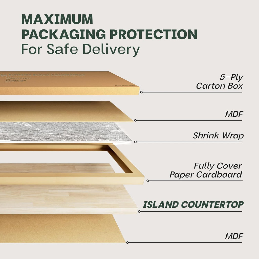 Hevea Solid Wood 6ft Butcher Block Countertop, Unfinished, 1.5in Thick X7075