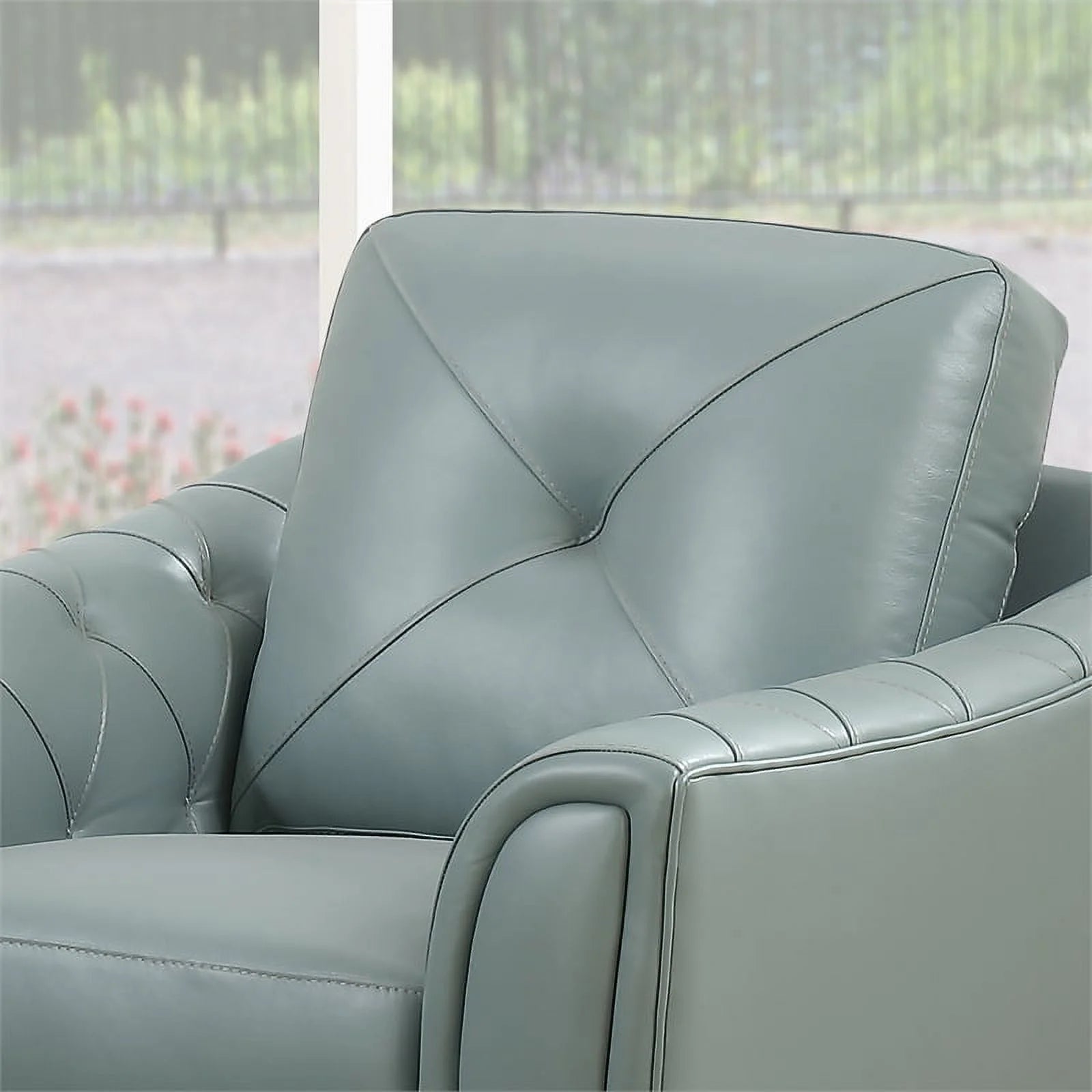 Home Square 2 Piece Tufted Leather Accent Chair Set in Spa Blue W894524