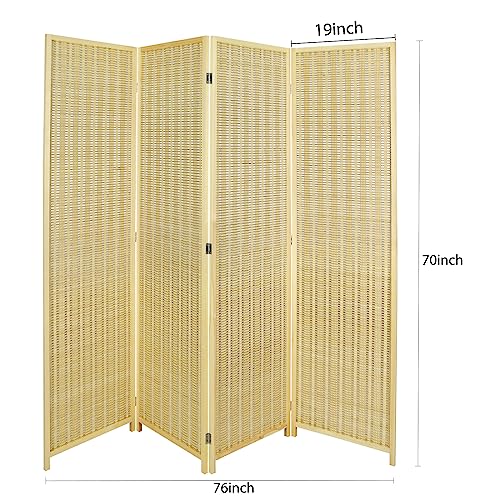 ECOMEX Bamboo Room Divider, 4 Panel Folding Privacy Screen with Shelves, Natural X59756