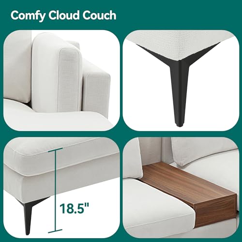Modern Fort Modular Sofa with Reversible Chaise, Linen Fabric, Beige R892