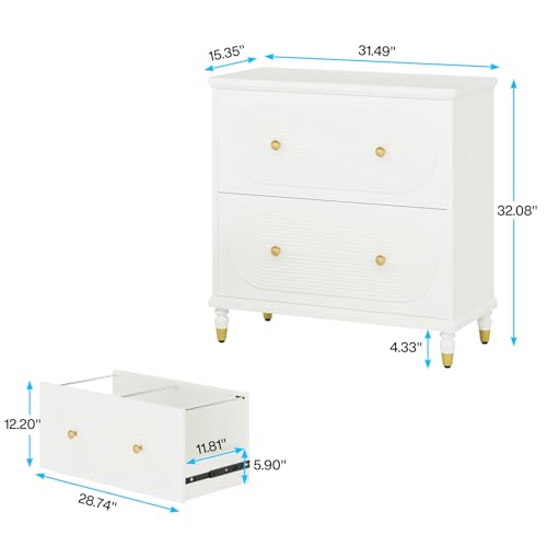Tribesigns 2-Drawer File Cabinet for Home Office, Wooden Lateral Filing Cabinet with Gold Legs, Gray I537973
