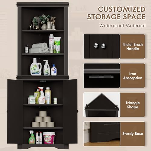Flamaker Corner Cabinet with 2 Barn Doors and 3 Shelves, Espresso A82486