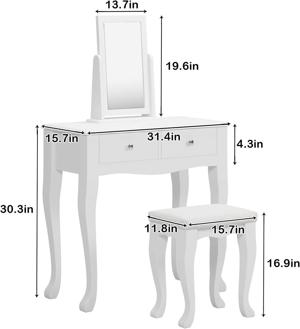 sogesfurniture Vanity Dressing Table Set with Pivoting Mirror and Stool, White X62280