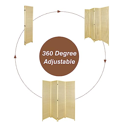 ECOMEX Bamboo Room Divider, 4 Panel Folding Privacy Screen with Shelves, Natural X59756
