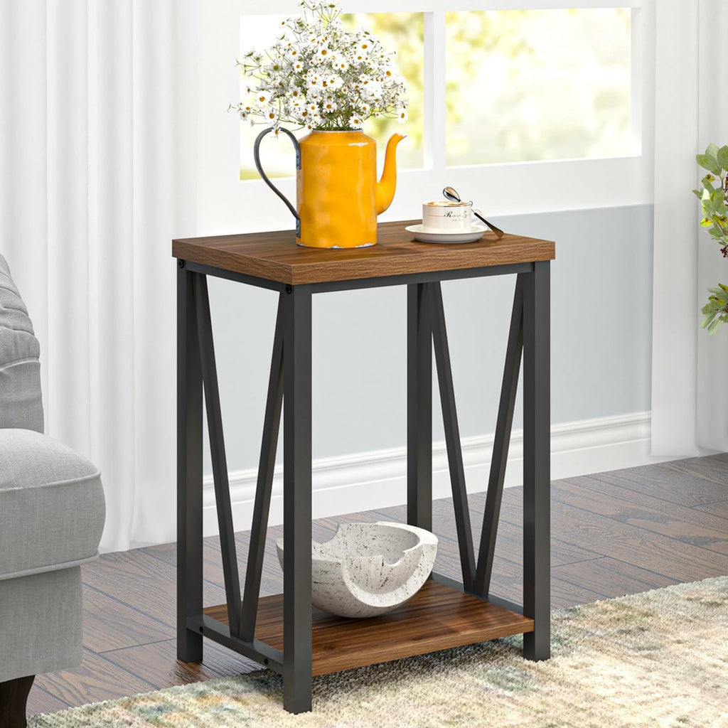 FOLUBAN Modern Coffee Table with Storage Shelf, Rustic Walnut T526484