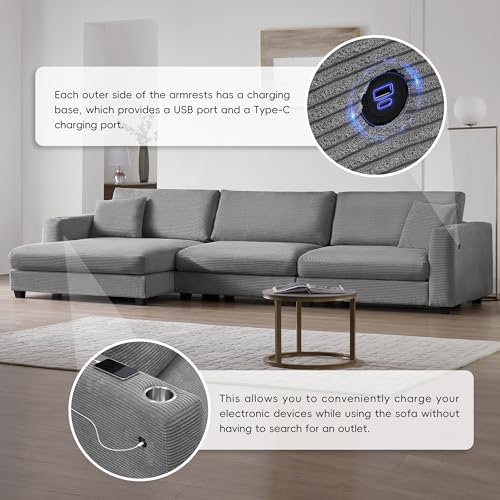 134" Oversized L Shaped Sectional Sofa with Chaise, Beige I778794