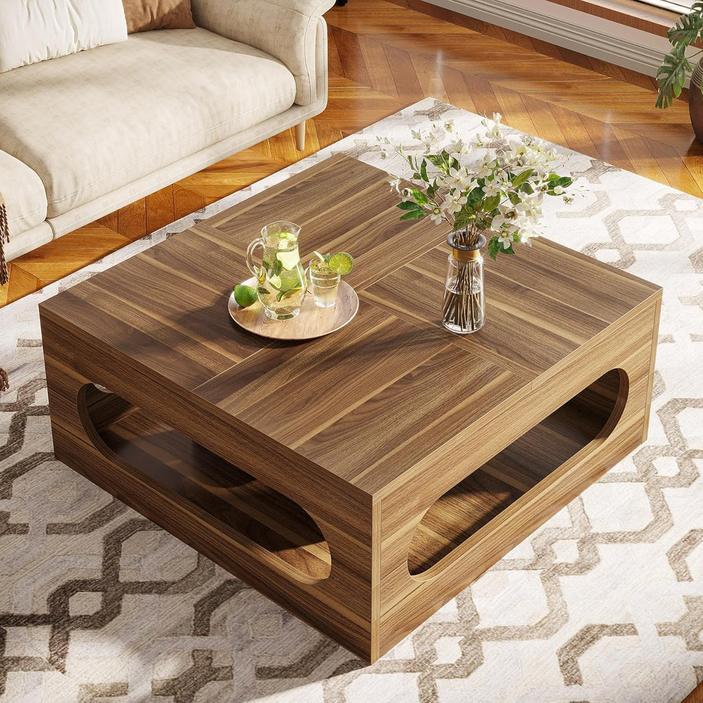 Tribesigns 43-Inch Square Coffee Table with LED Light and Storage, Brown B9843