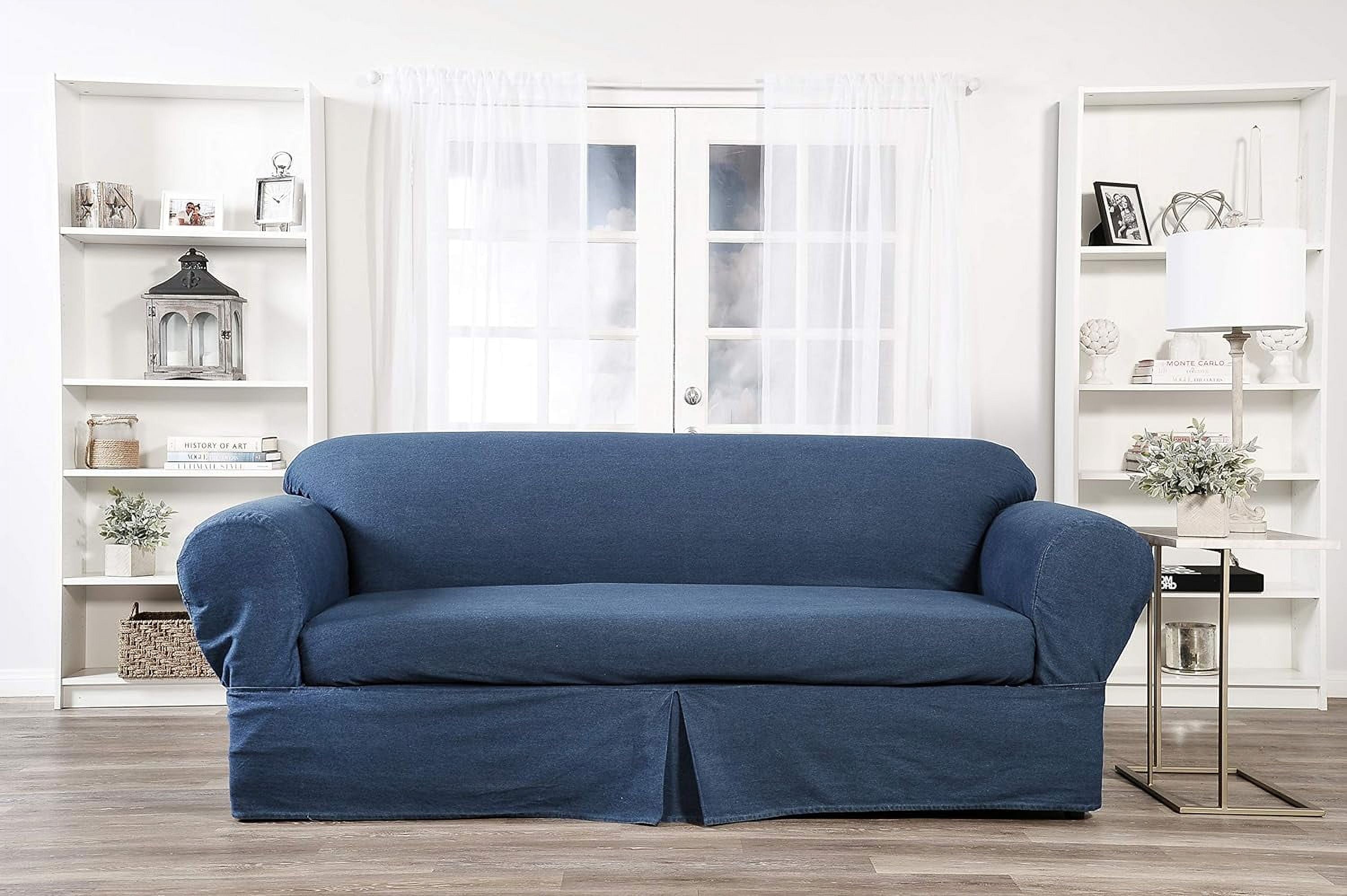 Blue Cotton Denim Sofa Slipcover 2 Piece L7265