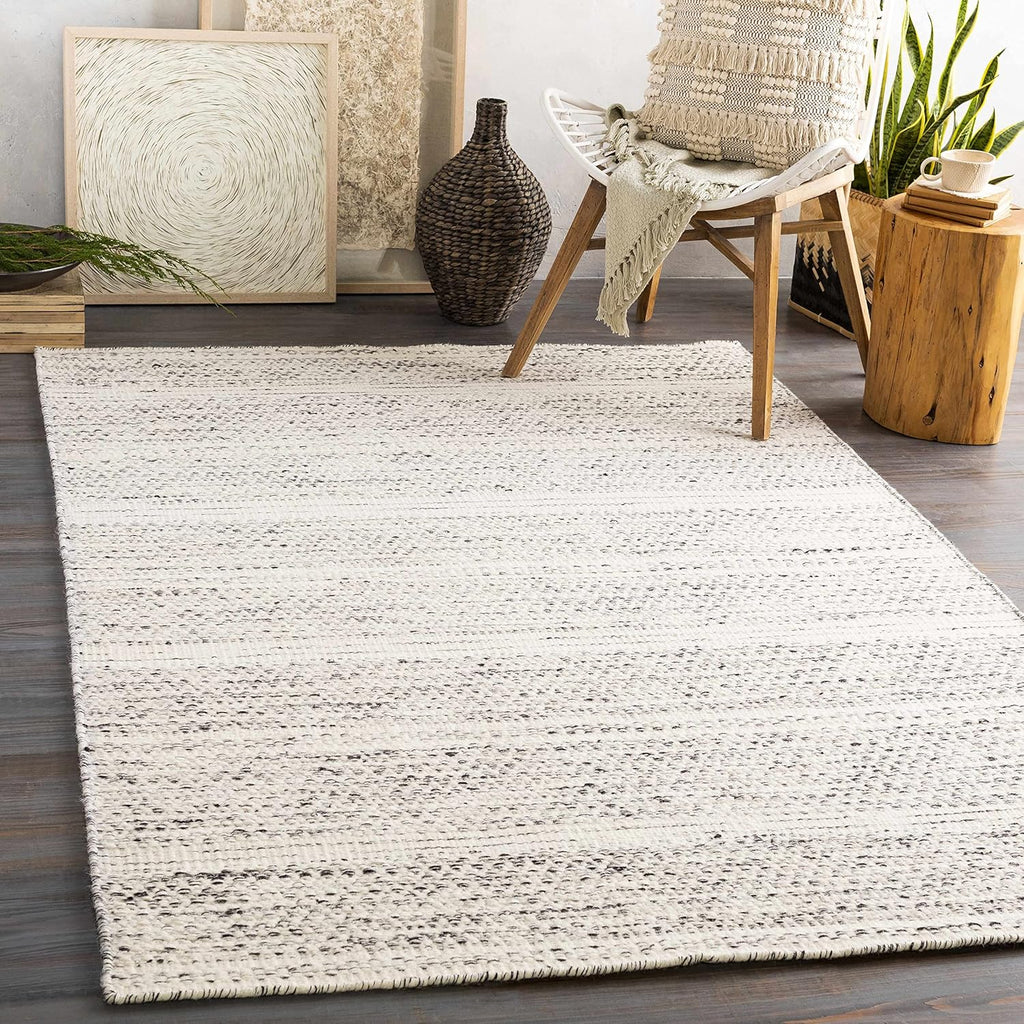 Hauteloom Williford Natural Fiber Contemporary Living Room Bedroom Large Area Rug - Moroccan Farmhouse -100% Wool - Handmade Handwoven Carpet - Bohemian No Pile - Black, Cream, Beige - 8'10" x 12'