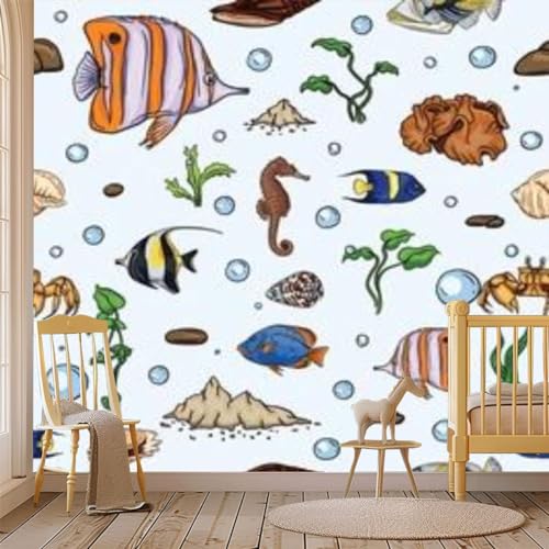 Peel and Stick Wallpaper Underwater World Jellyfish Cartoon Wall Decor V201