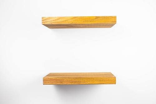 Letto Solid Wood Floating Shelves Set of 2, Honey Oak T9286
