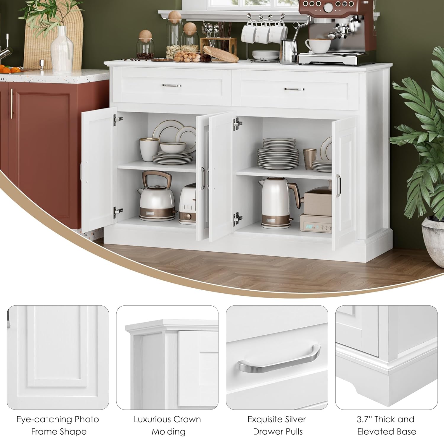 Farmhouse Sideboard Buffet Cabinet with Storage, 55.1" W2086