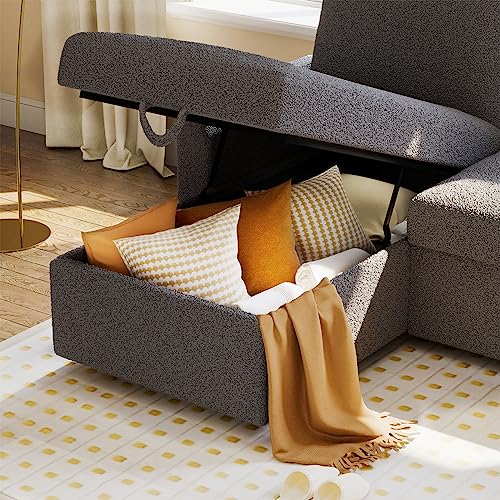 VanAcc Sleeper Sofa Bed with Storage Chaise, Beige Chenille M820415