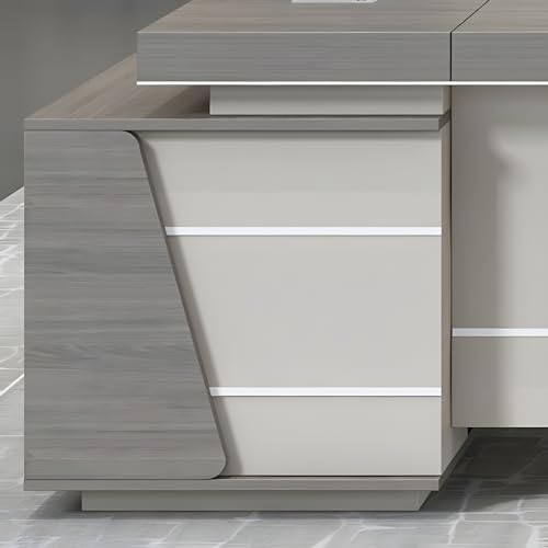 Modern Gray L-Shaped Executive Desk with Cord Management and Side Cabinet Z532159