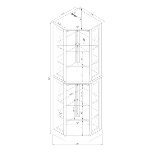 Lighted Corner Curio Cabinet with Mirrors and Adjustable Shelves, Cherry C40395