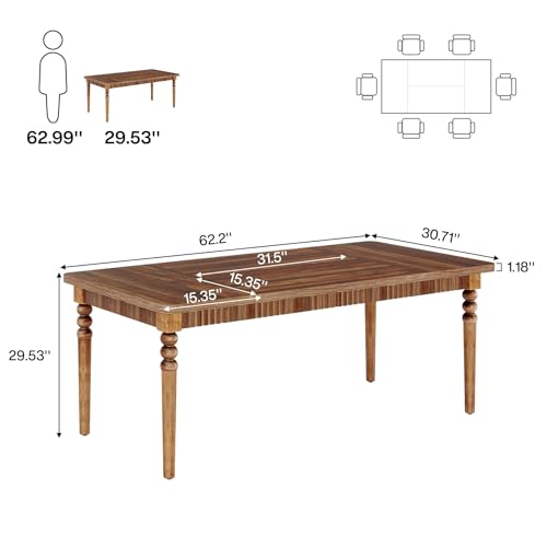 Tribesigns Farmhouse Dining Table for 4-6 People, 63-Inch Rectangular Kitchen Table, Oak R581