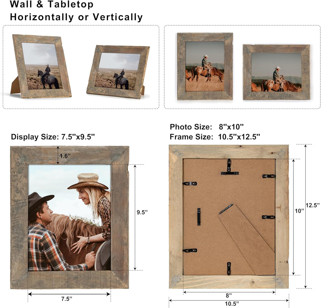 Rustic Reclaimed Wood Picture Frame 8x10 with Tempered Glass, Farmhouse Wall Decor V639643