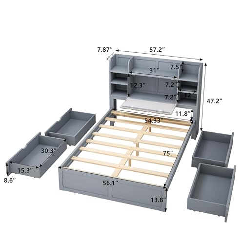 NicBex Murphy Bed Cabinet Wall Bed Queen Size with Shelves, Drawers and USB Ports, White J4083