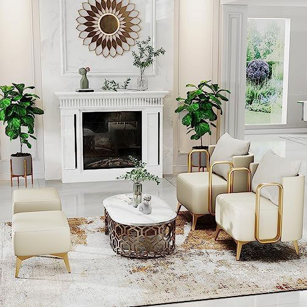 NLIBOOMLife Accent Chair with Ottoman Faux Leather Modern Living Room Armchair S42017