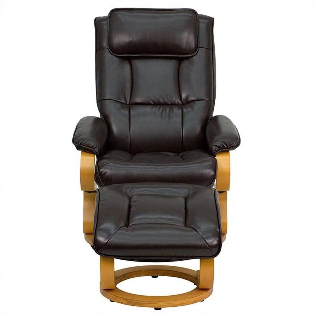 Bowery Hill Contemporary LeatherSoft Recliner and Ottoman in Brown O3183