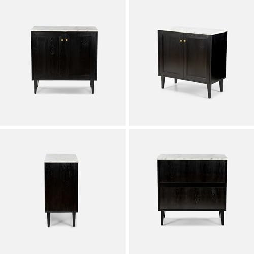 Black Storage Cabinet with Faux Marble Top & Adjustable Shelves A5746