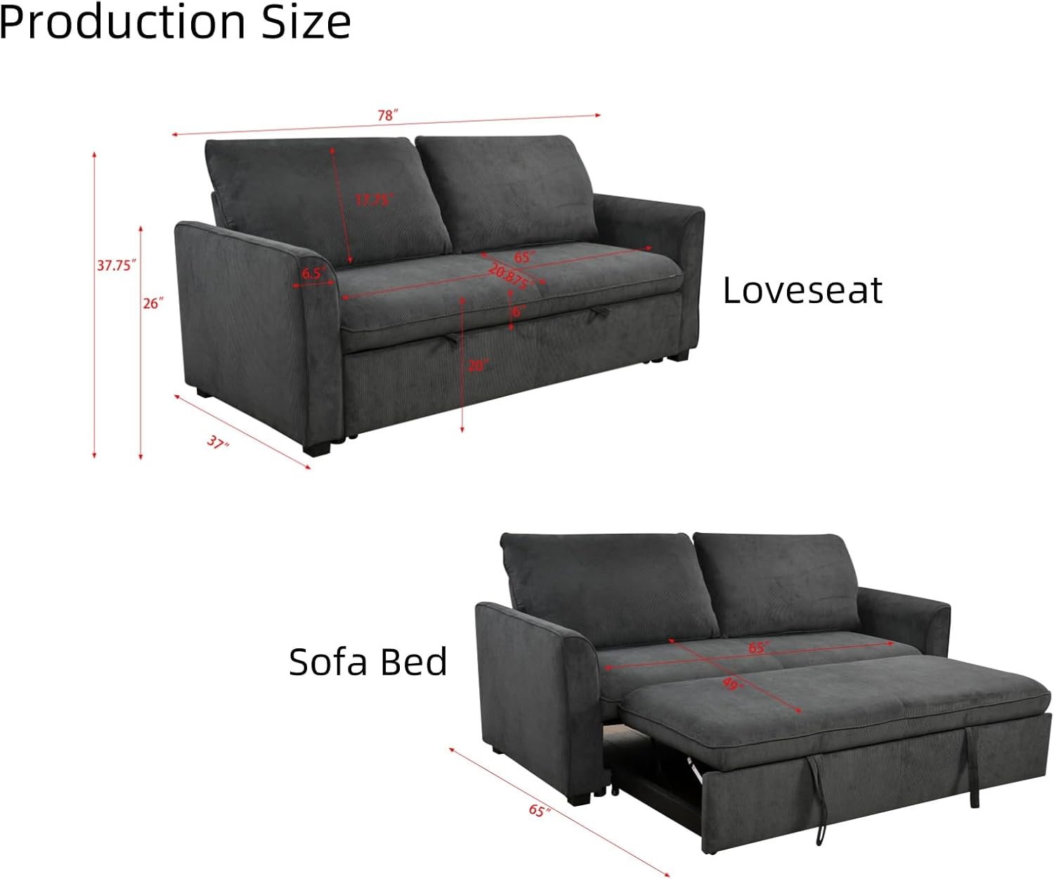 Queen Size Convertible Sleeper Sofa Bed 78-Inch Pull-Out Loveseat Beige K1972