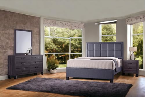 Queen Bedroom Furniture Set with Dresser, Mirror, Nightstand, Grey Z703789
