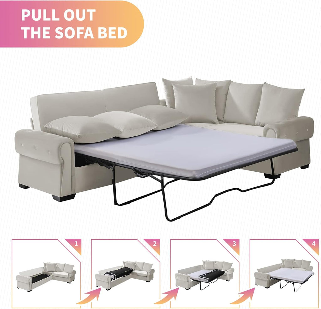 Mixoy Pull Out Sofa Bed 2 in 1 Sleeper with Folding Foam Mattress, Beige G197