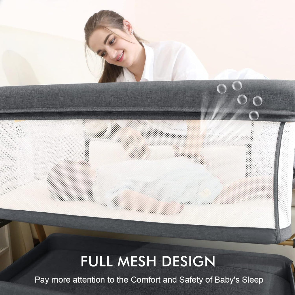 3 in 1 Baby Bassinet with Storage Basket and Wheels, Adjustable Height O351485