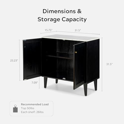 Black Storage Cabinet with Faux Marble Top & Adjustable Shelves A5746
