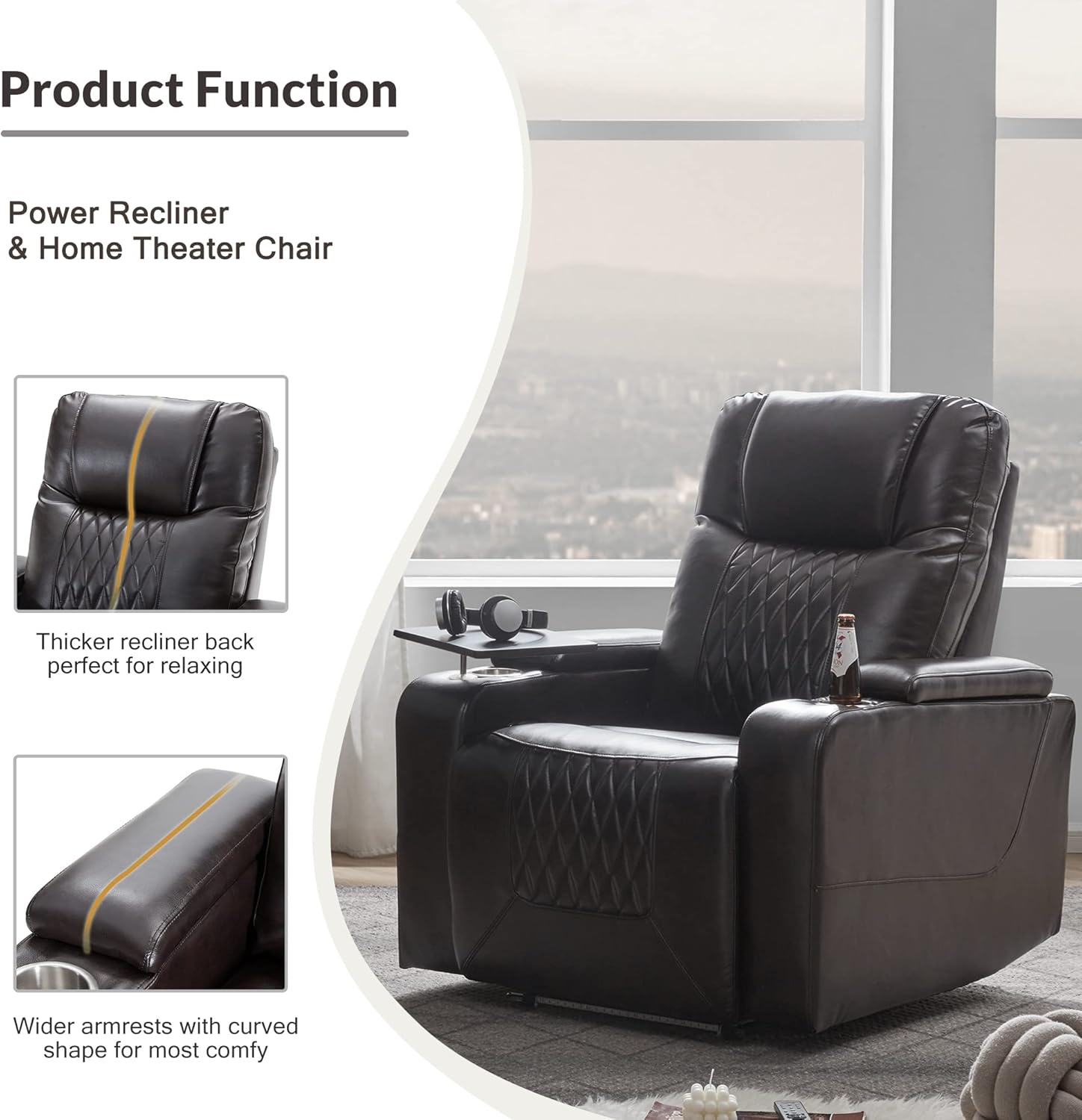 Power Recliner Chair with USB Port and Cup Holders V5004