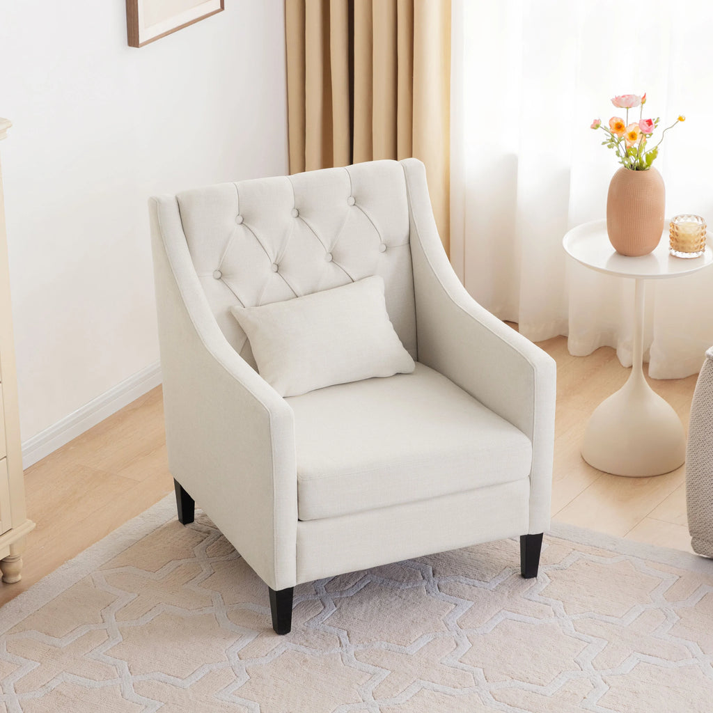 HUIMO Mid Century Modern Accent Chair, Upholstered Fabric Armchair with Wood Frame (Beige) C438319