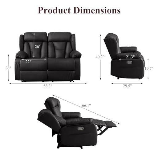 58.3" RV Loveseat Recliner Sofa with Side Pockets, Brown I1007