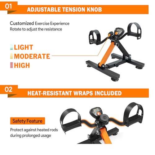 Under Desk Bike Pedal Exerciser, Adjustable & Foldable, with Suction Cup Feet U94547