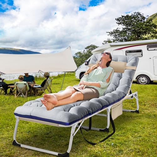 LILYPELLE Lounge Chair with Mattress, Heavy Duty Outdoor Folding Bed for Camping, Pool, Patio T3603