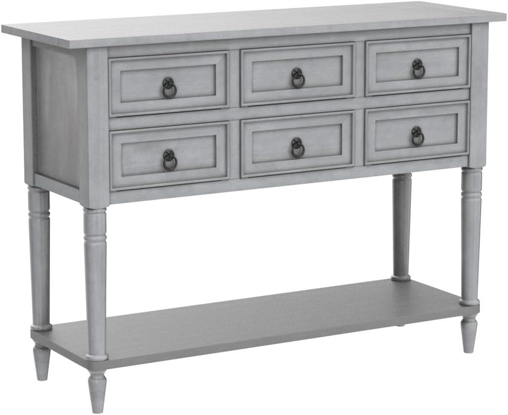 Farmhouse Vintage Console Table with 4 Drawers and Bottom Shelf, Solid Wood, Antique Gray F702450