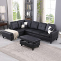 103 Inch L Shape 3 Piece Sectional Sofa Set, Upholstered Corner Couch with Storage Ottoman & Right Chaise Lounge, Faux Leather Tufted Cushions, for Living Room, Apartment, Black