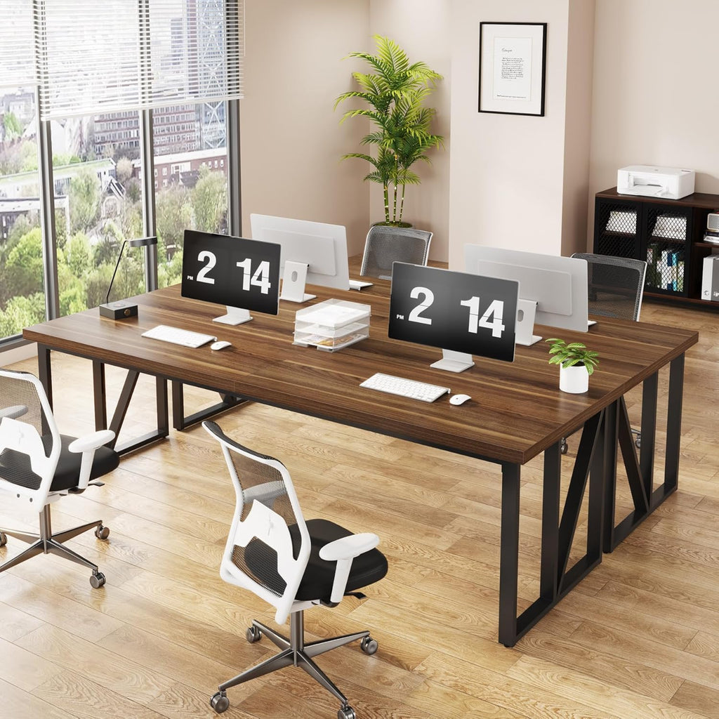 Tribesigns 78.7 Inch Double Computer Desk, Wood Home Office Desk, Brown V9398